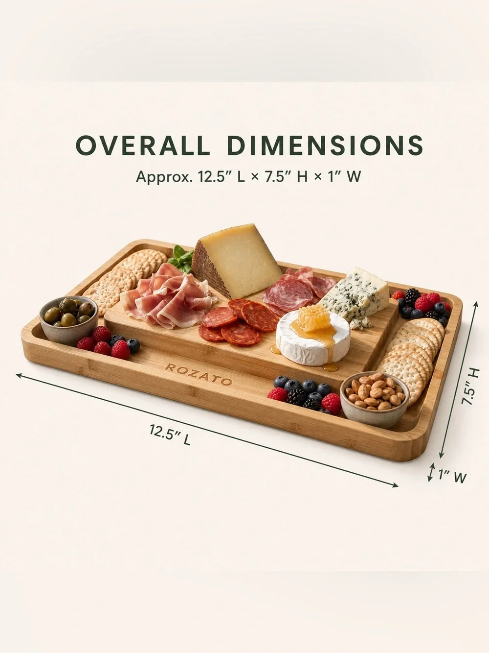 ROZATO Bamboo Charcuterie Board Serving Tray Cutting Board Double Sided
